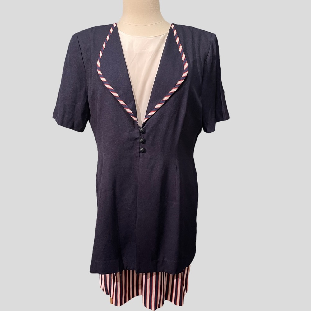 JSJ Petites Vintage Red White Blue Shorts Romper Built in Jacket Size 14 Petite